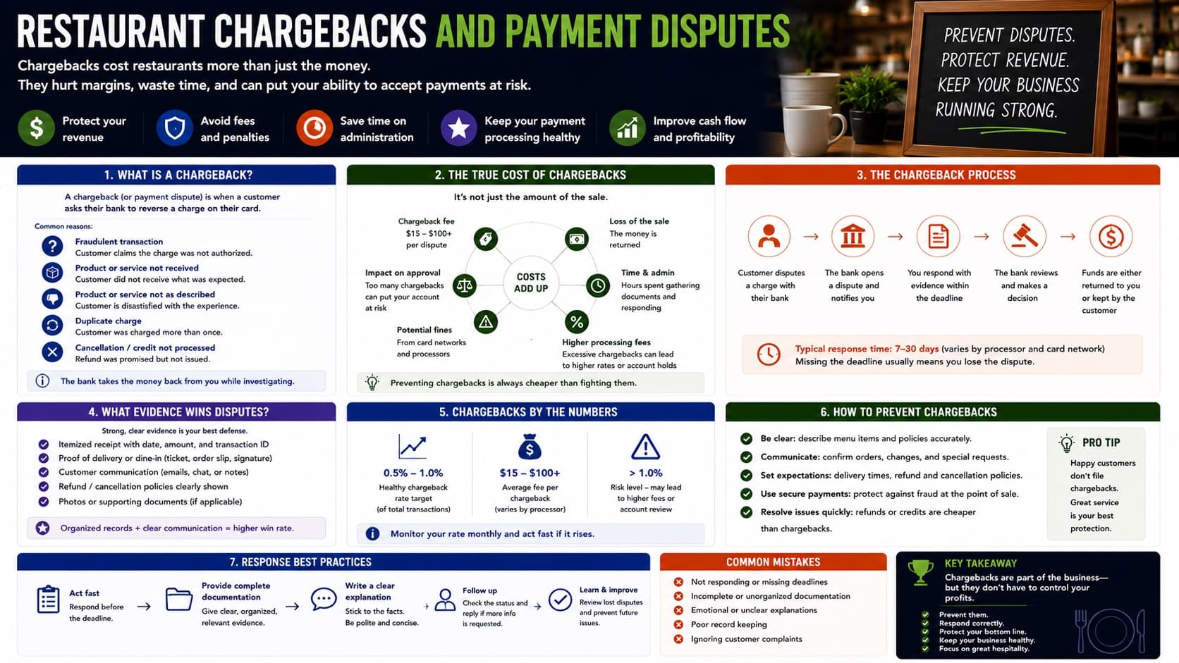 Restaurant chargebacks and payment disputes — what a chargeback is, the true cost, the dispute process, what evidence wins, and how to prevent them